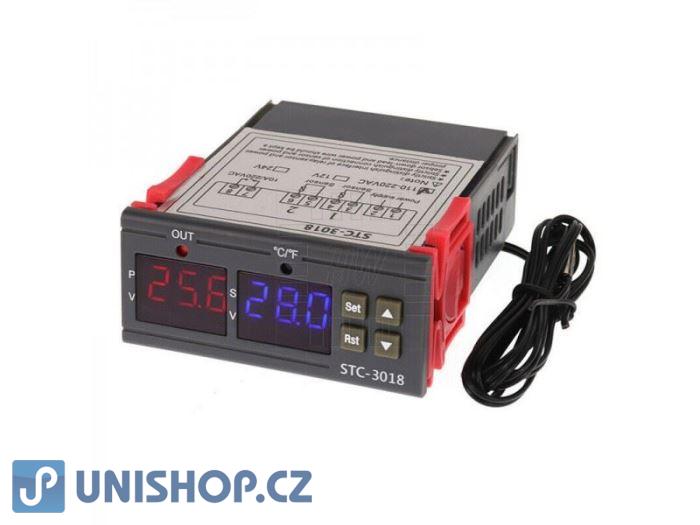 Dvojitý digitální termostat STC-3018 rozsah -55°C~120°C, 230V AC
