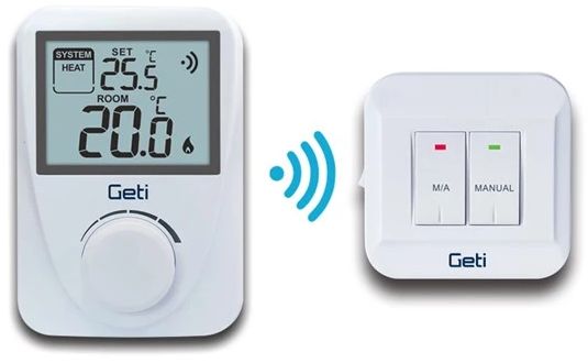 Fotografie Jednoduchý bezdrátový termostat GETI GRT02 drátový